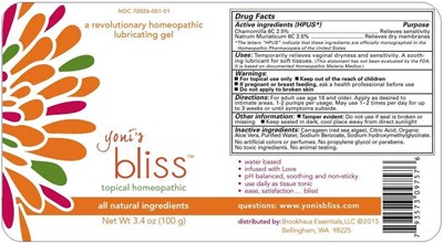 Product Label (Yonis Bliss 3.4oz Package Label)